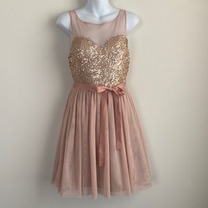 Rose Gold Pretty Sequin and Tulle Party Dress